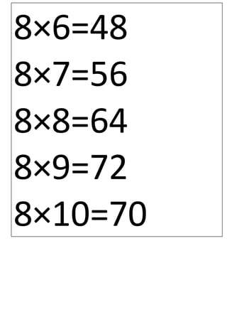 8×6=48
8×7=56
8×8=64
8×9=72
8×10=70
 