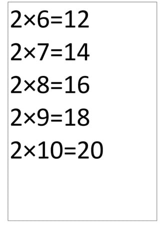 2×6=12
2×7=14
2×8=16
2×9=18
2×10=20
 