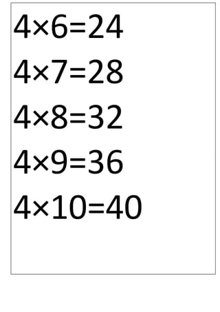4×6=24
4×7=28
4×8=32
4×9=36
4×10=40
 