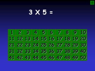 3 X 5 =
1 2 3 4 5 6 7 8 9 10
11 12 13 14 15 16 17 18 19 20
21 22 23 24 25 26 27 28 29 30
31 32 33 34 35 36 37 38 39 40
41 42 43 44 45 46 47 48 49 50
 