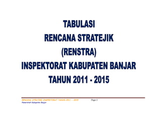 RENCANA STRATEGI INSPEKTORAT TAHUN 2011 - 2015 Page 1
Pemerintah Kabupaten Banjar
 