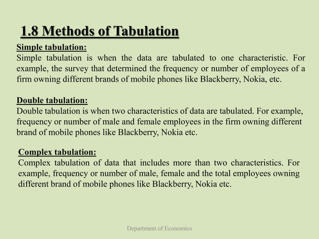 Tabulation of data | PPTX | Databases | Computer Software and Applications