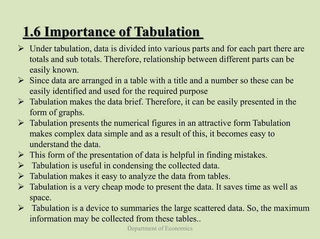 Tabulation of data | PPTX | Databases | Computer Software and Applications