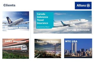 Petronas Tower
Taipei 101 Tower
Clients
Burj Al Arab
Singapore Airline
Garuda Indonesia
SMRT Singapore WTC USA
 