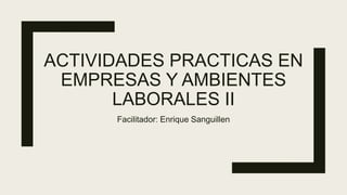 ACTIVIDADES PRACTICAS EN
EMPRESAS Y AMBIENTES
LABORALES II
Facilitador: Enrique Sanguillen
 