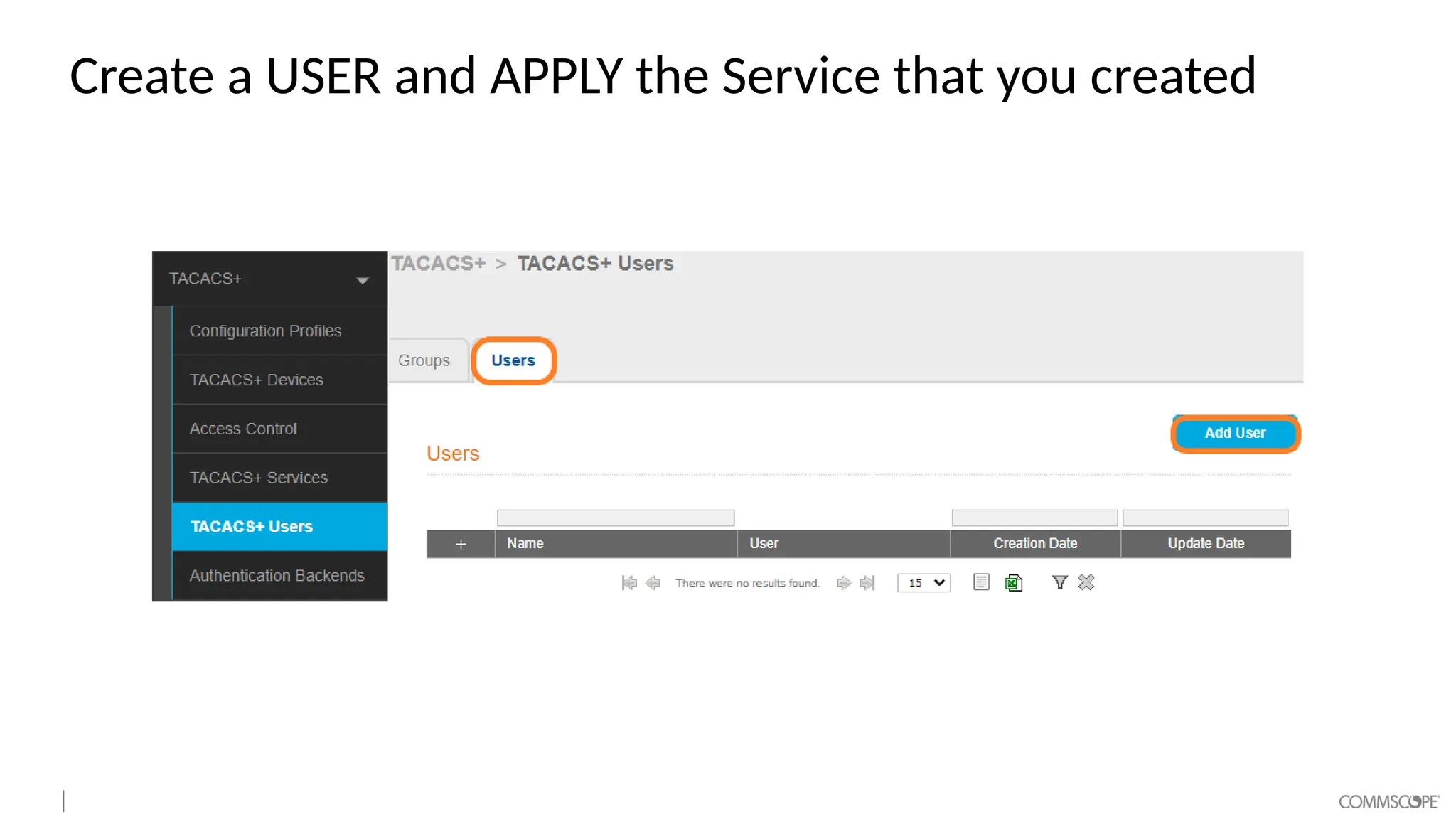 Create a USER and APPLY the Service that you created
 
