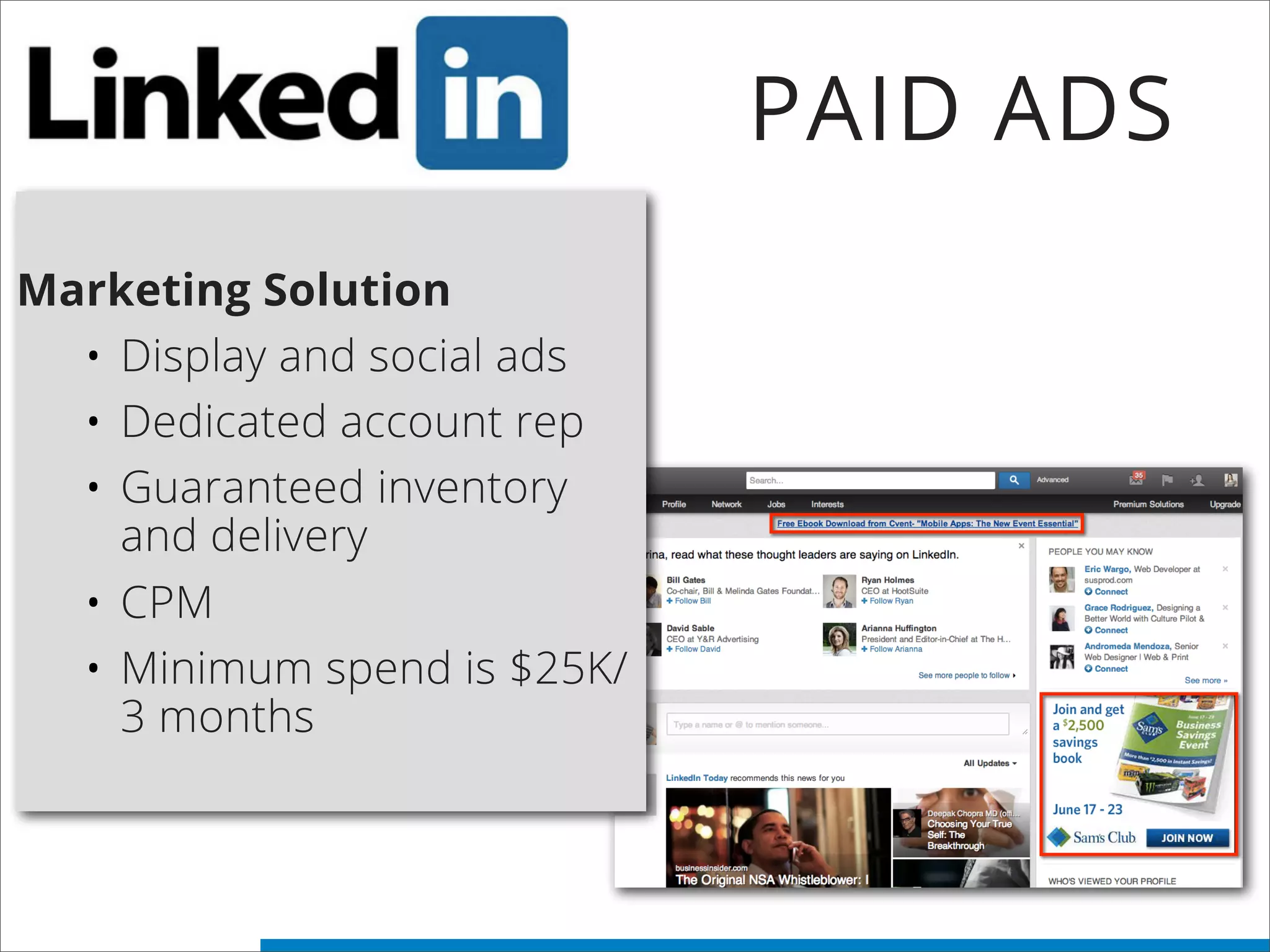 PAID ADS
Marketing Solution
• Display and social ads
• Dedicated account rep
• Guaranteed inventory
and delivery
• CPM
• Minimum spend is $25K/
3 months
 