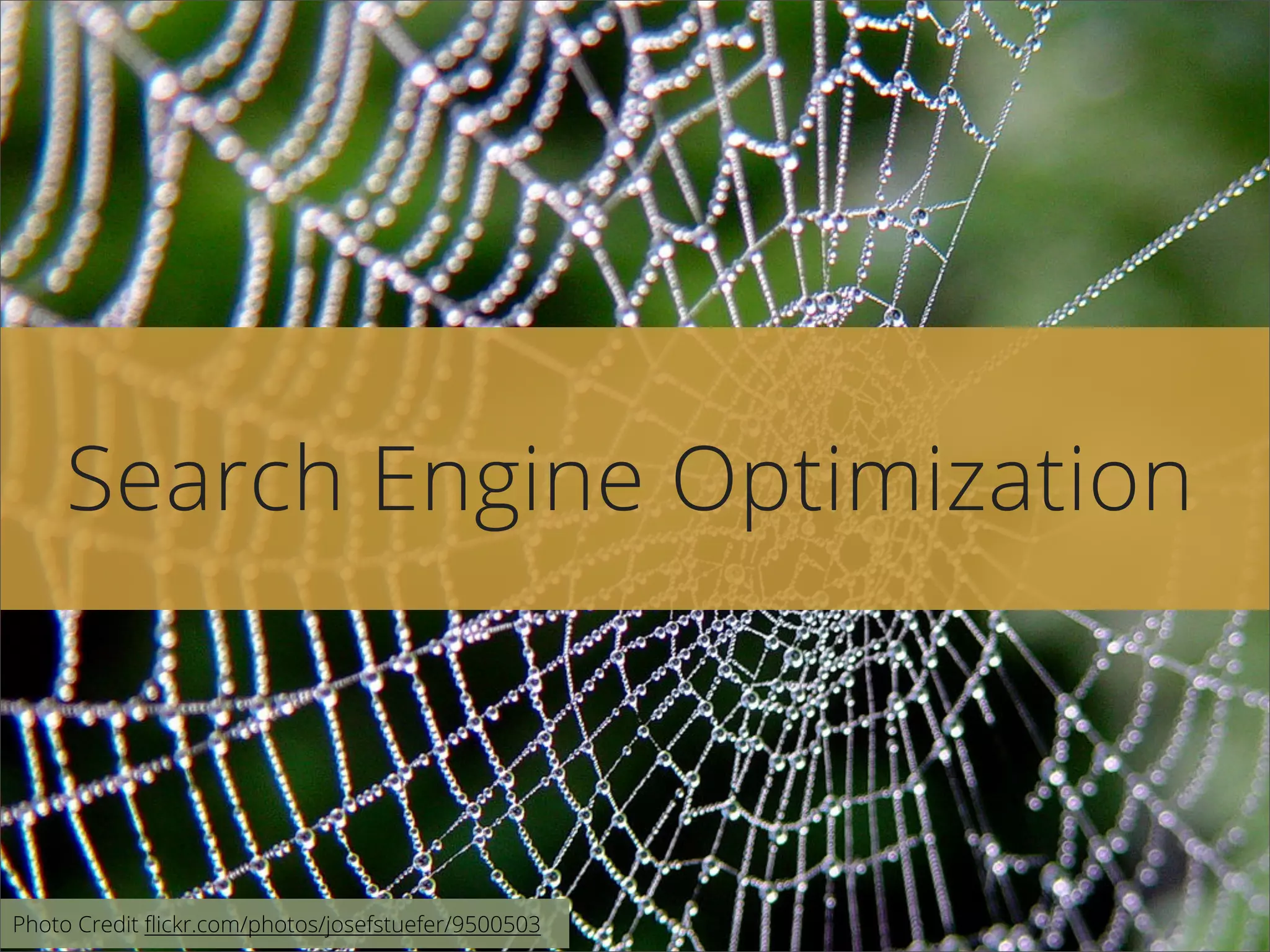 Search Engine Optimization
Photo Credit ﬂickr.com/photos/josefstuefer/9500503
 