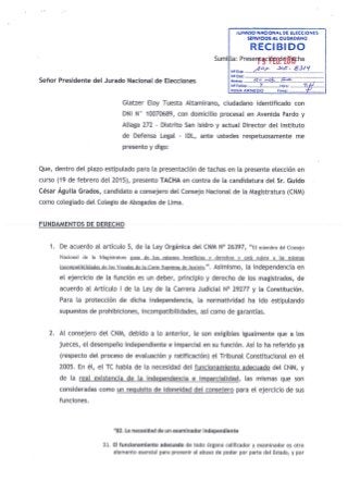 Tacha contra candidato Guido Aguila Grados CNM