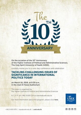 Ivonne Baki Marks the 10th Anniversary of the Higher Institute of Political and Administrative Sciences of the Hole Spirit University of Kaslik, Lebanon