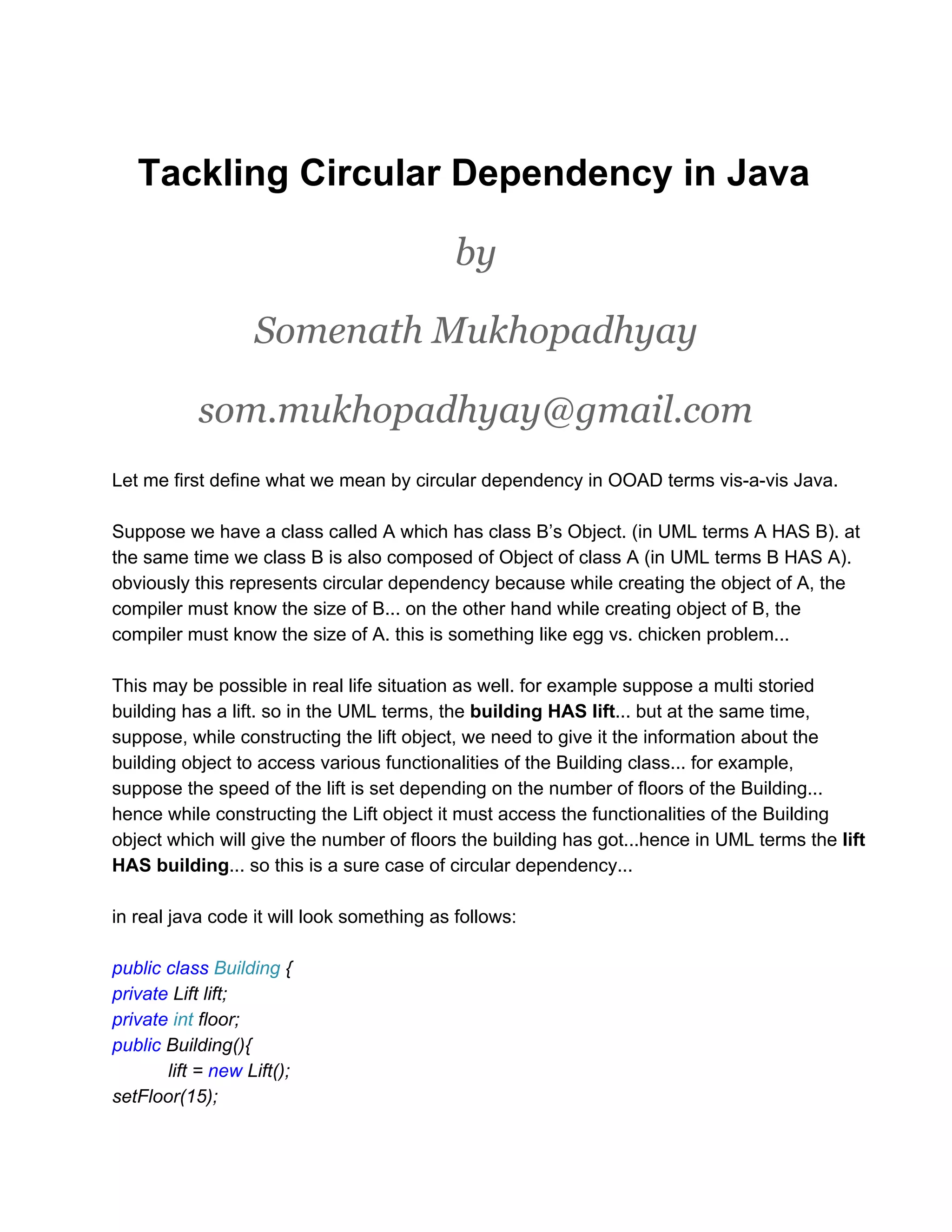 Tackling circular dependency in Java | PDF