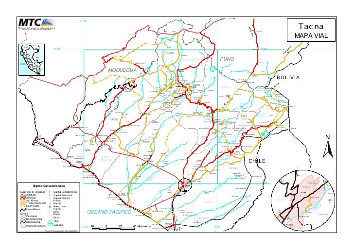 Mapa vial del departamento de Tacna