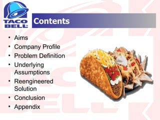 Aims Company Profile Problem Definition Underlying Assumptions Reengineered Solution Conclusion Appendix Contents 