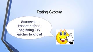 Rating System
39
Somewhat
important for a
beginning CS
teacher to know!
 