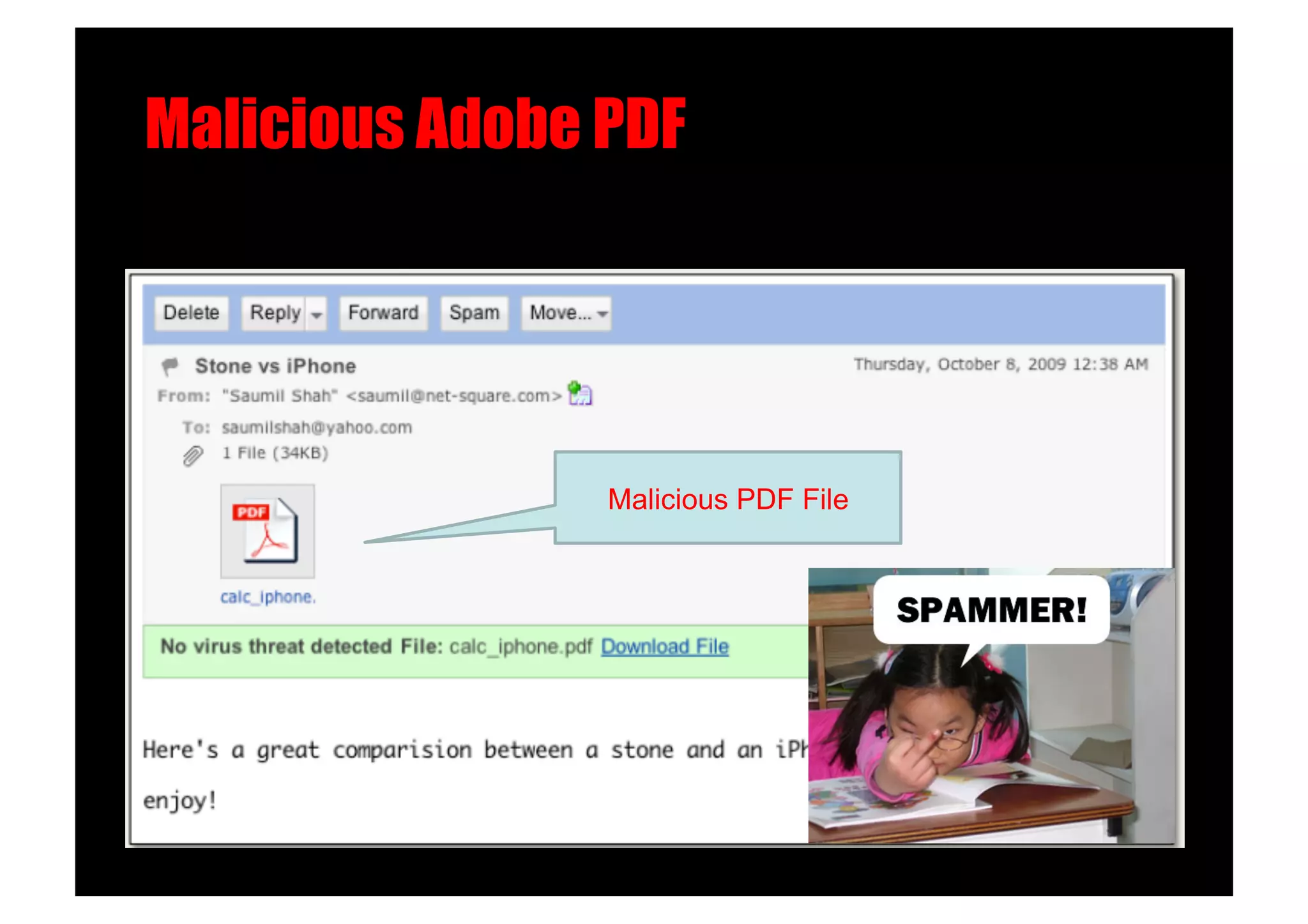 Malicious Adobe PDF!




                 Malicious PDF File
 