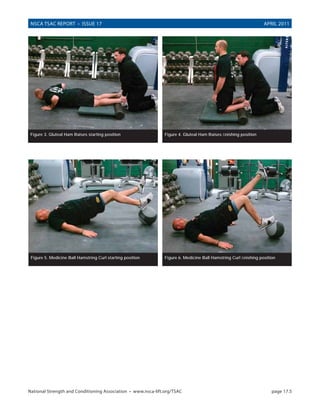 NSCA TSAC REPORT • ISSUE 17                                                                                     APRIL 2011




Figure 3. Gluteal Ham Raises starting position                 Figure 4. Gluteal Ham Raises ﬁnishing position




 Figure 5. Medicine Ball Hamstring Curl starting position      Figure 6. Medicine Ball Hamstring Curl ﬁnishing position




National Strength and Conditioning Association • www.nsca-lift.org/TSAC                                              page 17.5
 