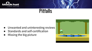 Pitfalls
● Unwanted and uninteresting reviews
● Standards and self-certification
● Missing the big picture
 