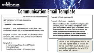 Communication Email Template
Emails to the management should be
sent on a regular basis. If you do not
have a ecosystem team, thats ok too;
just set the expectation for when the
next update will happen.
 