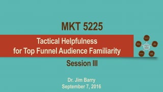 Top Funnel Audience Capture through
Helpful, Compelling & Optimized Content
Dr. Jim Barry
May, 2017
Session III
MKT 5225
 