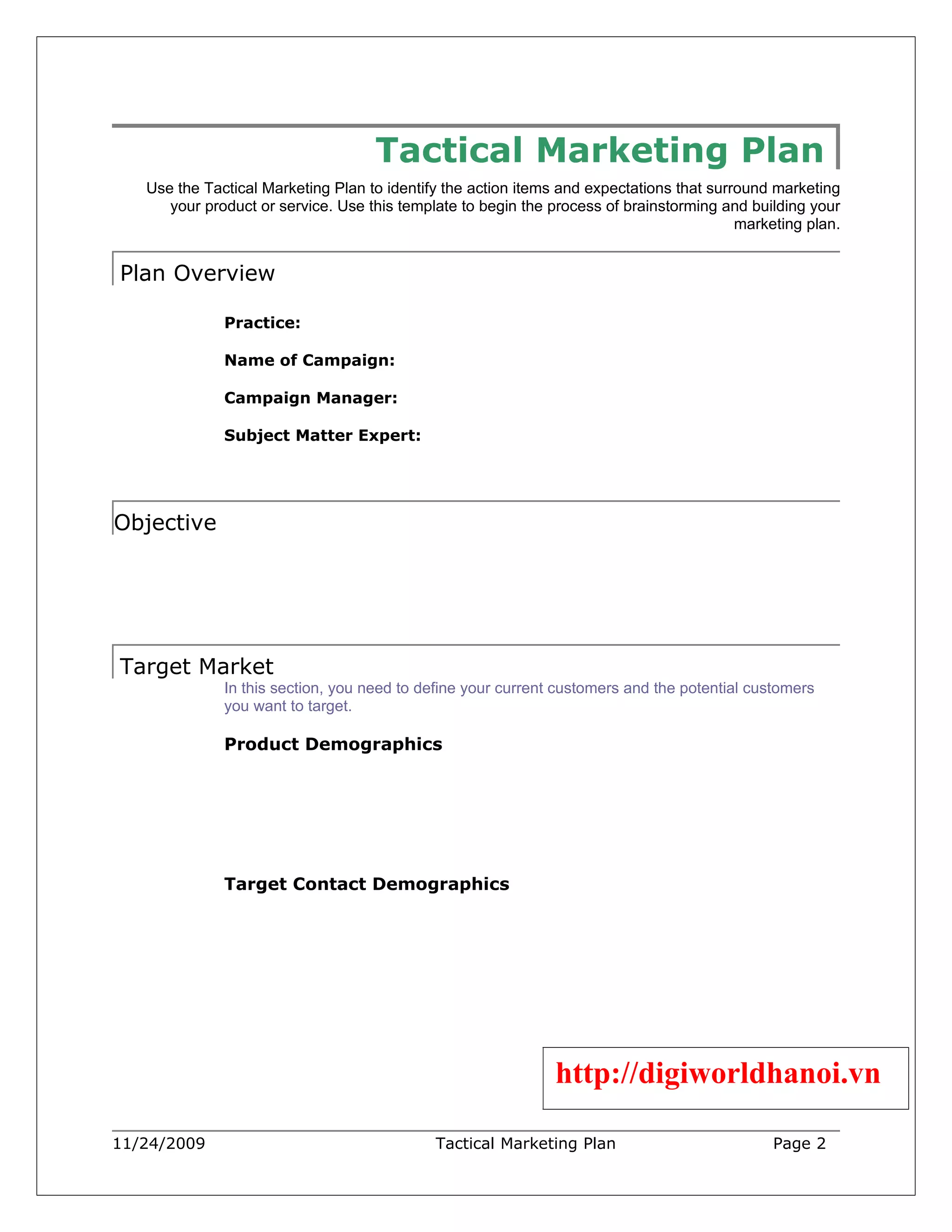 Tactical Marketing Plan | DOC