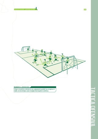 TACTICAOFENSIVA
3377Proceso de enseñanza - aprendizaje del fútbol
ORGANIZAR EL CONTRAATAQUE
Llegar a la portería contraria lo más rápidamente posible tras recuperar el
balón, sin dar tiempo a que el equipo rival organice la defensa.
 