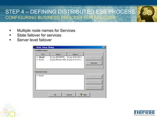 STEP 4 – DEFINING DISTRIBUTED ESB PROCESS
CONFIGURING BUSINESS PROCESS FOR FAILOVER

 !   Multiple node names for Services
 !   State failover for services
 !   Server level failover
 