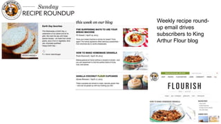 Weekly recipe round-
up email drives
subscribers to King
Arthur Flour blog
 