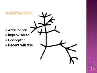  Anticiperen
 Improviseren
 Concepten
 Decentralisatie
 