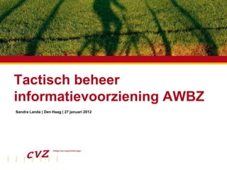 Tactisch beheer
informatievoorziening AWBZ
Sandra | Plaats | datum
SprekerLanda | Den Haag | 27 januari 2012
 