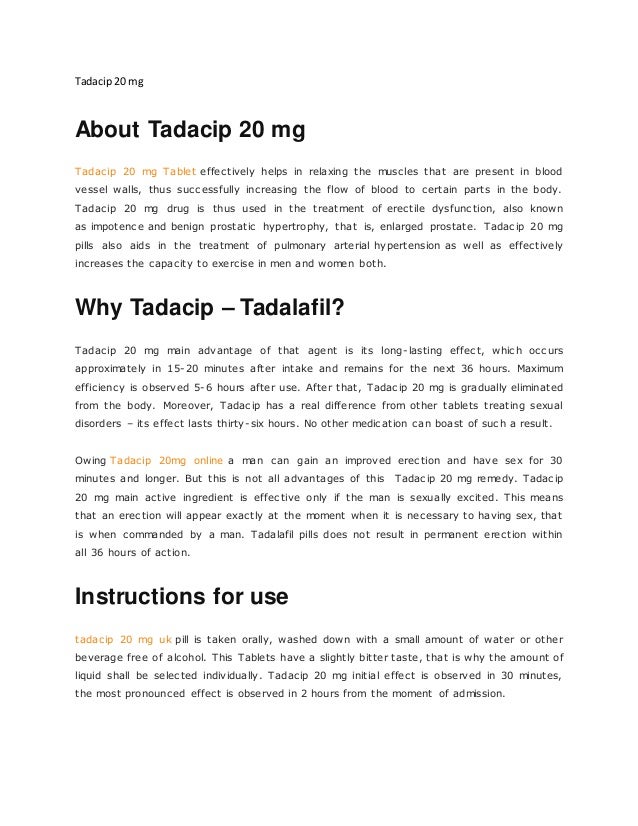 Tadacip 20 Mg Uk