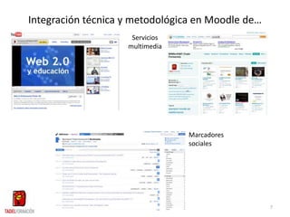 Integración técnica y metodológica en Moodle de…
                     Servicios
                    multimedia




                                 Marcadores
                                 sociales




                                                   7
 
