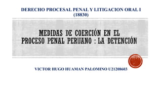 DERECHO PROCESAL PENAL Y LITIGACION ORAL I
(18830)
VICTOR HUGO HUAMAN PALOMINO U21208603
 
