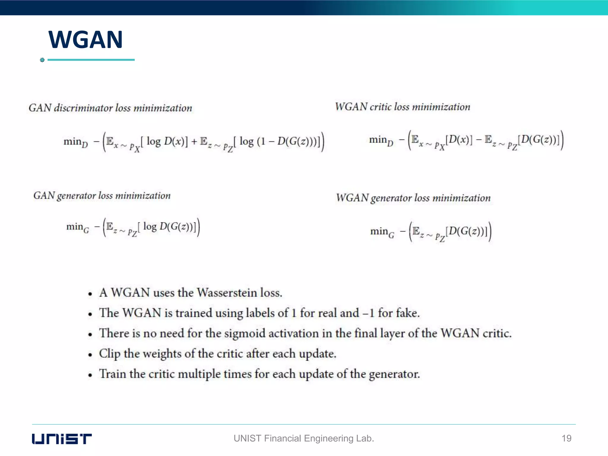 WGAN
UNIST Financial Engineering Lab. 19
 