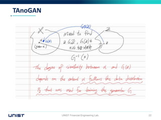 TAnoGAN
UNIST Financial Engineering Lab. 22
 