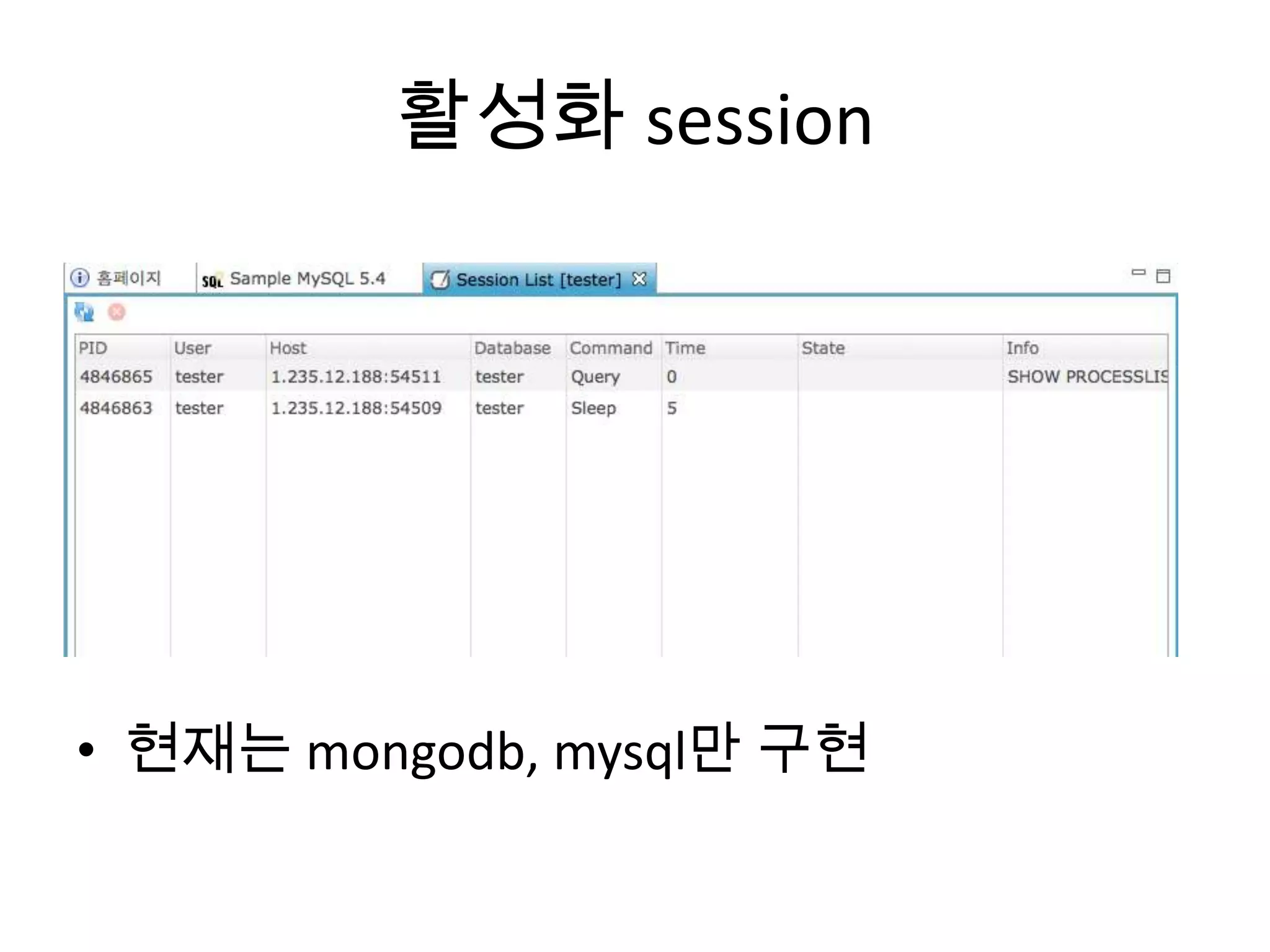 Connection Manager
• EXPORT SCRIPT
• IMPORT, EXPORT Data
• 사용자 권한
 