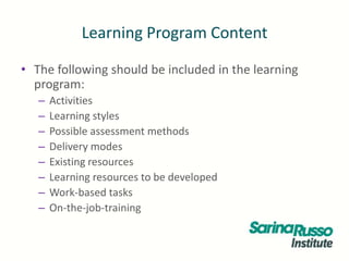 Taedes401 a – design and develop learning programs | PPTX