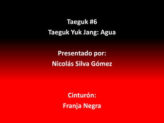 Taeguk #6
Taeguk Yuk Jang: Agua

   Presentado por:
 Nicolás Silva Gómez



      Cinturón:
    Franja Negra
 