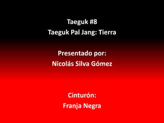 Taeguk #8
Taeguk Pal Jang: Tierra

   Presentado por:
 Nicolás Silva Gómez



       Cinturón:
     Franja Negra
 