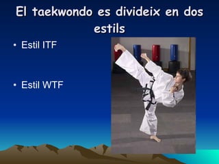 El taekwondo es divideix en dos estils Estil ITF  Estil WTF 