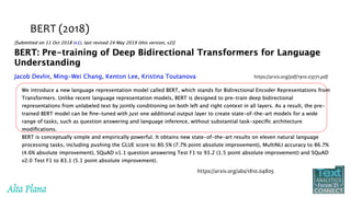 BERT (2018)
https://arxiv.org/abs/1810.04805
https://arxiv.org/pdf/1910.03771.pdf
 