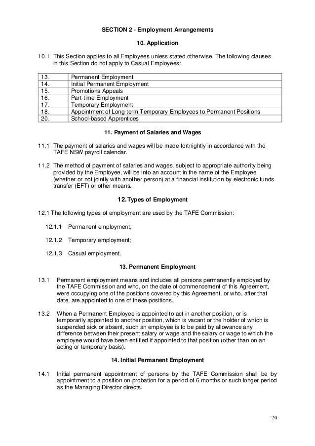 tafe administrative support and related employees enterprise agreeme contract for commission based employment