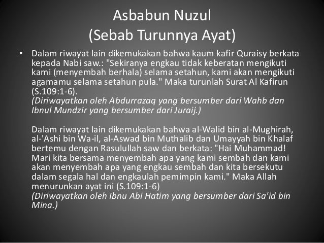 Sebab Sebab Diturunkannya Surat Al Kafirun - Contoh Seputar Surat