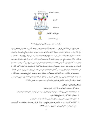 7
‫ﺷﮑﻞ‬1.‫ﺑﺮﭼﺴﺐ‬ ‫ﺳﺎﺧﺘﺎر‬‫ﮔﺬاري‬)،‫وﻧﺪروال‬2007(
‫ﻫﺮ‬ ‫ﺑﻪ‬‫ﻣﻮﺟﻮد‬ ‫اﻃﻼﻋﺎﺗﯽ‬ ‫ﺷﯽء‬ ‫ﯾﺎ‬ ‫ﻣﻨﺒﻊ‬‫ﻣﺠﻤﻮﻋﻪ‬ ‫در‬،‫ﺑﺮﭼﺴﺐ‬ ‫ﭼﻨﺪ‬ ‫ﯾﺎ‬ ‫ﯾﮏ‬‫ﻣـﯽ‬ ‫داده‬ ‫ﺗﺨﺼـﯿﺺ‬ ‫ﮐـﺎرﺑﺮان‬ ‫ﺗﻮﺳﻂ‬‫ﺷـﻮد‬.
‫رده‬ ‫ﺑﺮ‬ ‫ﻣﺒﺘﻨﯽ‬ ‫ﻧﻈﺎم‬ ‫ﯾﮏ‬‫ﺑﻨﺪي‬‫اﺟﺘ‬‫ﻤﺎﻋﯽ‬‫اﺳـﺖ‬ ‫ﻣﻮﺿـﻮﻋﯽ‬ ‫ﻓﻬﺮﺳـﺖ‬ ‫ﯾـﮏ‬ ‫داراي‬ ‫ﻣﻌﻤـﻮﻻ‬.‫ﻣﻮﺿـﻮﻋﯽ‬ ‫ﻓﻬﺮﺳـﺖ‬ ،‫واﻗـﻊ‬ ‫در‬
‫ﻧﺸﺎن‬‫اﺳﺖ‬ ‫ﻣﺠﻤﻮﻋﻪ‬ ‫ﻣﺤﺘﻮاي‬ ‫دﻫﻨﺪه‬.‫ﺑﺮﭼﺴـﺐ‬ ‫و‬ ‫ﻣﻮﺿـﻮع‬ ‫اﺳـﺎس‬ ‫ﺑـﺮ‬ ‫را‬ ‫وب‬ ‫در‬ ‫ﻣﻮﺟـﻮد‬ ‫ﻣﻨـﺎﺑﻊ‬ ،‫ﻓﻬﺮﺳﺖ‬ ‫اﯾﻦ‬‫ﻣﺮﺗـﺐ‬ ‫ﻫـﺎ‬
‫ﻣﯽ‬‫ﻫﻢ‬ ‫ﻣﻨﺎﺑﻊ‬ ،‫ﺟﺴﺘﺠﻮ‬ ‫ﻫﻨﮕﺎم‬ ‫و‬ ‫ﮐﻨﺪ‬‫ﺑﺮﭼﺴﺐ‬)‫دارﻧﺪ‬ ‫واﺣﺪي‬ ‫ﺑﺮﭼﺴﺐ‬ ‫ﮐﻪ‬ ‫ﻣﻨﺎﺑﻌﯽ‬(‫ﻣـﯽ‬ ‫ﻧﻤـﺎﯾﺶ‬ ‫و‬ ‫ﺑﺎزﯾـﺎﺑﯽ‬ ‫ﻫﻢ‬ ‫ﺑﺎ‬ ‫را‬‫دﻫـﺪ‬.
‫وا‬‫ﺿﺢ‬‫اﺳﺖ‬ ‫ﯾﺎﻓﺘﻪ‬ ‫ﮔﺴﺘﺮش‬ ‫وب‬ ‫اﻣﺮوزه‬ ‫ﮐﻪ‬ ‫اﺳﺖ‬‫رﺷﺘﻪ‬ ،‫ﺣﻮزه‬ ‫و‬ ‫ﻫﺎ‬‫ﻣﻮﺿـﻮﻋﯽ‬ ‫ﻫـﺎي‬‫ﻣﺘﻨـﻮع‬‫ﮔﺴـﺘﺮده‬ ‫و‬ ‫ﺗـﺮ‬‫ﺷـﺪه‬ ‫ﺗـﺮ‬‫و‬ ‫اﻧـﺪ‬
‫رده‬ ‫ﺑﺮاي‬ ‫ﻓﺮﺻﺖ‬ ‫داﻣﻨﻪ‬ ‫و‬ ‫ﺑﯿﺸﺘﺮ‬ ‫و‬ ‫ﺑﯿﺸﺘﺮ‬ ‫وب‬ ‫ﮐﺎرﺑﺮان‬‫ﮐﺘﺎﺑﺪاران‬ ‫ﺗﻮﺳﻂ‬ ‫وب‬ ‫ﺑﻨﺪي‬‫اﺳﺖ؛‬ ‫ﺷﺪه‬ ‫ﻣﺤﺪودﺗﺮ‬‫ﮐـﺎرﺑﺮان‬ ‫ﻧﺎﮔﺰﯾﺮ‬
‫ﺧﻮد‬‫ﺷﺨﺼﺎ‬‫رده‬ ‫ﺑﻪ‬ ‫اﻗﺪام‬‫ﺑﺮﭼﺴﺐ‬ ‫و‬ ‫ﺑﻨﺪي‬‫ﺧﻮد‬ ‫دﻟﺨﻮاه‬ ‫ﻣﻨﺎﺑﻊ‬ ‫ﮔﺬاري‬‫ﻣﯽ‬‫ﻧﻤﺎﯾﻨﺪ‬)‫ﻧﻮروز‬،‫ي‬‫ﻣﻨﺼﻮر‬‫ي‬‫ﺣﺴ‬ ‫و‬،‫ﯿﻨﯽ‬1386.(
‫ﺑﺮﭼﺴﺐ‬‫ﻣﯽ‬ ‫ﻓﺮاﻫﻢ‬ ‫اﯾﻨﺘﺮﻧﺖ‬ ‫ﺟﺴﺘﺠﻮﮔﺮان‬ ‫و‬ ‫ﮐﺎرﺑﺮان‬ ‫ﺑﺮاي‬ ‫را‬ ‫اﻣﮑﺎن‬ ‫اﯾﻦ‬ ‫ﻫﺎ‬‫ﻧﻤﺎﯾ‬‫ﻨ‬‫ﻣﻨﺎﺑﻊ‬ ‫ﺗﺎ‬ ‫ﺪ‬‫و‬ ‫ﻣﺤﺒﻮب‬‫ﺑﺮﭼﺴﺐ‬‫ﮔﺬاري‬
‫داده‬ ‫ﺧﺎص‬ ‫ﻣﻨﺒﻊ‬ ‫ﯾﮏ‬ ‫ﺑﻪ‬ ‫واﺣﺪي‬ ‫ﺑﺮﭼﺴﺐ‬ ‫ﮐﻪ‬ ‫اﻓﺮادي‬ ‫و‬ ‫ﺑﺮرﺳﯽ‬ ‫را‬ ‫ﻣﺨﺘﻠﻒ‬ ‫اﻓﺮاد‬ ‫ﺗﻮﺳﻂ‬ ‫ﺷﺪه‬‫ﺑﺮﭼﺴﺐ‬ ‫ﮐﻪ‬ ‫ﻣﻨﺎﺑﻌﯽ‬ ‫ﯾﺎ‬ ‫و‬ ‫اﻧﺪ‬
‫ﮐﺮ‬ ‫درﯾﺎﻓﺖ‬ ‫واﺣﺪي‬‫ده‬‫ﺷﻨﺎﺳﺎﯾﯽ‬ ‫را‬ ‫اﻧﺪ‬‫ﺑﺎزﯾﺎﺑﯽ‬ ‫و‬‫ﻧﻤﺎﯾﻨﺪ‬)‫ﻧﻮروز‬،‫ي‬‫ﻣﻨﺼﻮر‬‫ي‬‫ﺣﺴ‬ ‫و‬،‫ﯿﻨﯽ‬1386.(
‫رده‬ ‫اﻫﺪاف‬‫ﺑﻨﺪي‬‫اﺟﺘﻤﺎﻋﯽ‬
‫ﺑﻪ‬‫رده‬ ‫ﮐﻠﯽ‬ ‫ﻃﻮر‬‫ﺑﻨﺪي‬‫اﺟﺘﻤﺎﻋﯽ‬‫ﻣﯽ‬ ‫اﻧﺠﺎم‬ ‫زﯾﺮ‬ ‫دﻻﯾﻞ‬ ‫ﺑﻪ‬‫ﺷﻮد‬:
o‫ﻫﻢ‬ ‫ﻣﻨﺎﺑﻊ‬ ‫ﺑﯿﻦ‬ ‫ﻣﻨﻄﻘﯽ‬ ‫ارﺗﺒﺎط‬ ‫اﯾﺠﺎد‬‫دﻟﺨﻮاه‬ ‫ﻣﻮﺿﻮع‬ ‫اﺳﺎس‬ ‫ﺑﺮ‬ ‫وب‬ ‫در‬ ‫ﻣﻮﺟﻮد‬ ‫ﻣﻮﺿﻮع‬‫اﺟﺘﻤﺎع‬‫ﮐﺎرﺑﺮان‬‫؛‬
o‫ﮐﺎرﺑﺮان‬ ‫آﺳﺎن‬ ‫دﺳﺘﯿﺎﺑﯽ‬‫ﺧﻮد‬ ‫دﻟﺨﻮاه‬ ‫ﻣﻨﺎﺑﻊ‬ ‫ﺑﻪ‬‫؛‬
o‫ﻣﻨﺎﺑﻊ‬ ‫ﺗﻨﻈﯿﻢ‬‫وﺑﯽ‬‫ﺑﺮﭼﺴﺐ‬ ‫اﺳﺎس‬ ‫ﺑﺮ‬‫ﻫﺎي‬‫ﺷﺪه‬ ‫داده‬ ‫ﺗﺨﺼﯿﺺ‬‫ﮐﺎرﺑﺮان‬ ‫ﺗﻮﺳﻂ‬‫و‬ ‫؛‬
o‫ﺟﺎﯾﺎﺑﯽ‬ ‫و‬ ‫ﺷﻨﺎﺳﺎﯾﯽ‬ ‫در‬ ‫وب‬ ‫ﮐﺎرﺑﺮان‬ ‫ﺑﻪ‬ ‫ﮐﻤﮏ‬‫ﺑﺮﭼﺴﺐ‬ ‫ﻃﺮﯾﻖ‬ ‫از‬ ‫ﻧﯿﺎز‬ ‫ﻣﻮرد‬ ‫ﻣﻨﺎﺑﻊ‬‫ﻫﺎ‬،‫و‬‫ﻃﺒﻘﻪ‬‫ﺑﻨﺪي‬‫ﮔـﺮوه‬ ‫و‬‫ﺑﻨـﺪي‬
‫ﻫﻢ‬ ‫ﻣﻨﺎﺑﻊ‬‫ﻫﻢ‬ ‫ﺑﺎ‬ ‫ﻣﻮﺿﻮع‬)‫ﻧﻮروز‬،‫ي‬‫ﻣﻨﺼﻮر‬‫ي‬‫ﺣﺴ‬ ‫و‬،‫ﯿﻨﯽ‬1386.(
 