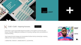 Craft + Graft - Inspiring Humans
Craft+Graft is a space purposefully designed for people to come together and drive their ideas
forward. They offer a collaborative workspace for co-working, meetings, events, and exhibitions in
a beautiful building.
Tag 8 created the brand strategy and conceptualised the Brand identity including logo, marketing
collateral, interior spaces and digital presence.
X MARKETING STRATEGY X BRAND IDENTITY X ACTIVATION
VISIT SITE
 