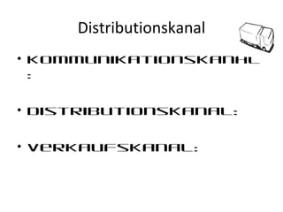 Distributionskanal Kommunikationskanal: Distributionskanal: Verkaufskanal: 