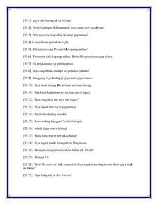 [53:1] gaya tala bumagsak sa malayo.
[53:2] Ninyo kaibigan (Muhammad) was astray nor siya dayain.
[53:3] Nor was siya magsalita personal pagnanasa!
[53:4] It was divine pamukaw-sigla.
[53:5] Diktahan ni ang Marami Makapangyarihan!
[53:6] Possessor todo kapangyarihan. Buhat His pinakamatayog altura.
[53:7] Sa pinakamatayog guhittagpuan.
[53:8] Siya magdibuho malapit ni gumalaw pababa!
[53:9] hanggang Siya bumagay gaya isara gaya maaari.
[53:10] Siya noon ihayag His servant ano was ihayag.
[53:11] Isip hindi kailanman uri sa itaas ano it lagari.
[53:12] Ikaw magduda ano siya Are lagari?
[53:13] Siya lagari him isa pa pagpanaog.
[53:14] Sa ultimo dulong matulis.
[53:15] Saan walang hanggan Paraiso hanapin.
[53:16] whole lugar overwhelmed
[53:17] Mata wala waver nor lakad bulag!
[53:18] Siya lagari dakila lumagda his Panginoon.
[53:19] Ikumpara ito pemenino idolo Allaat Al- Uzzah!
[53:20] Manaat 3 1.
[53:21] Ikaw Do anak na lalaki samantala Siya magkaroon magkaroon these gaya anak
na babae?
[53:22] Ano kahiya-hiya distribution!
 