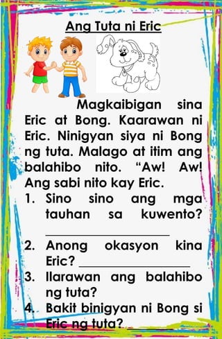 TAGALOG STORIES WITH COMPREHENSION for kids | PDF