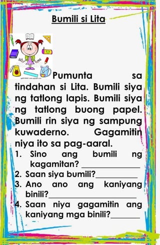 TAGALOG STORIES WITH COMPREHENSION for kids | PDF