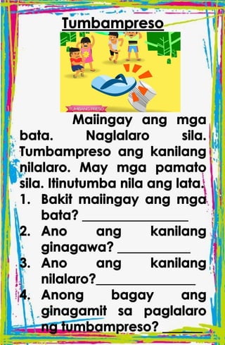 TAGALOG STORIES WITH COMPREHENSION for kids | PDF