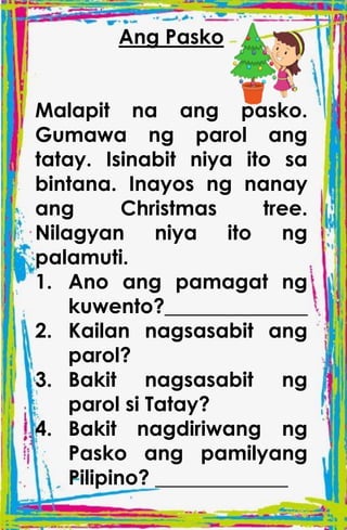 TAGALOG STORIES WITH COMPREHENSION for kids | PDF